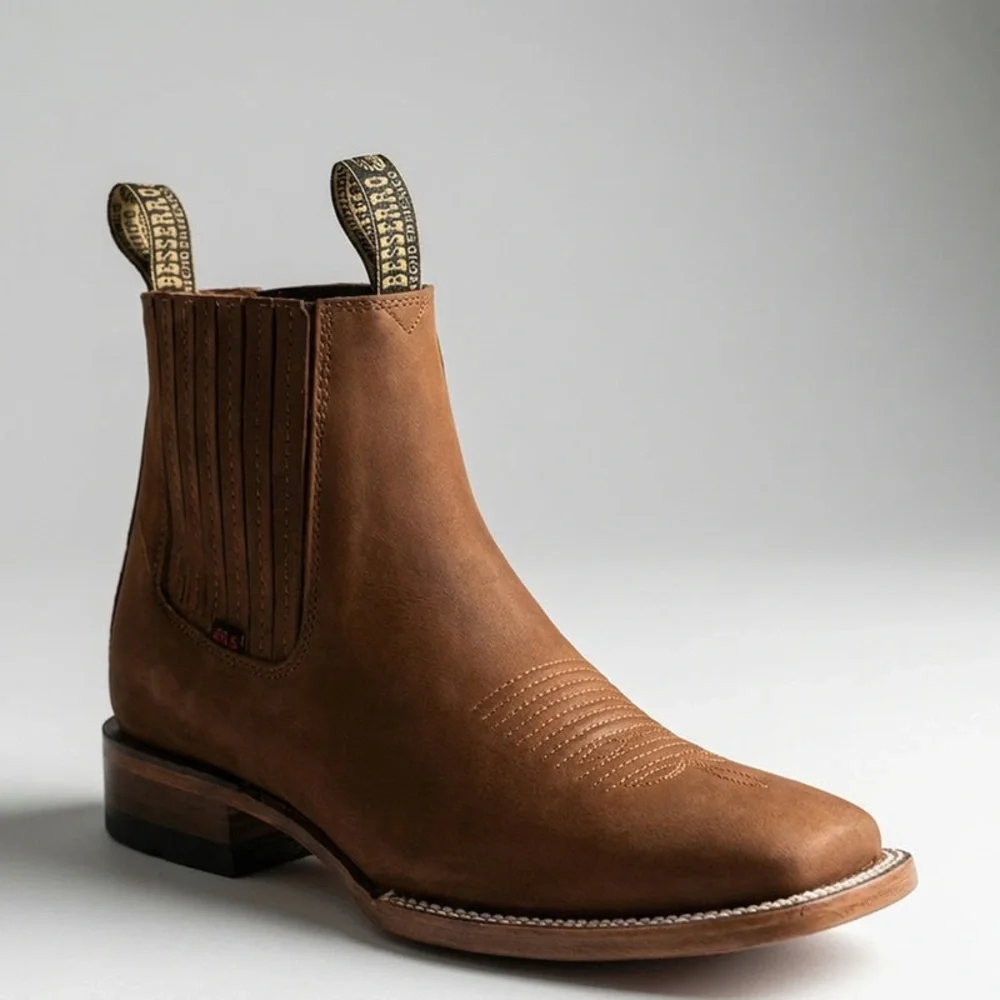 Besserro Brown Nubuck Leather Square-Toe Ankle Boots 38